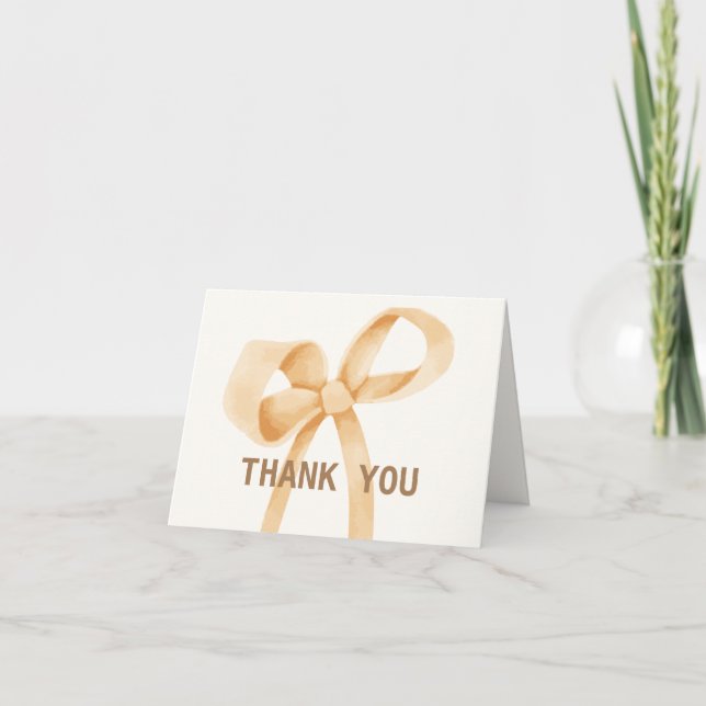 Gender Neutral Bow Ribbon Baby Shower  Thank You Card (Front)