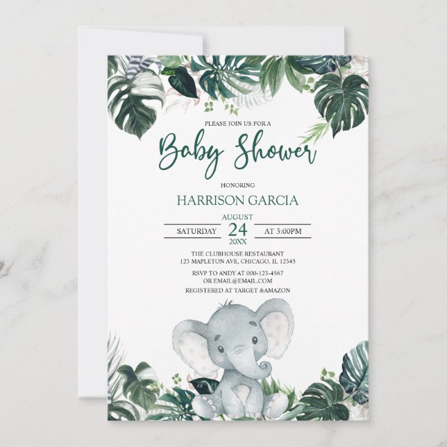 Gender Neutral Boy Elephant Baby Shower Invitation (Front)