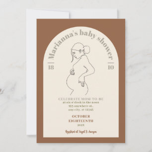 Gender neutral brown boho line art baby shower invitation