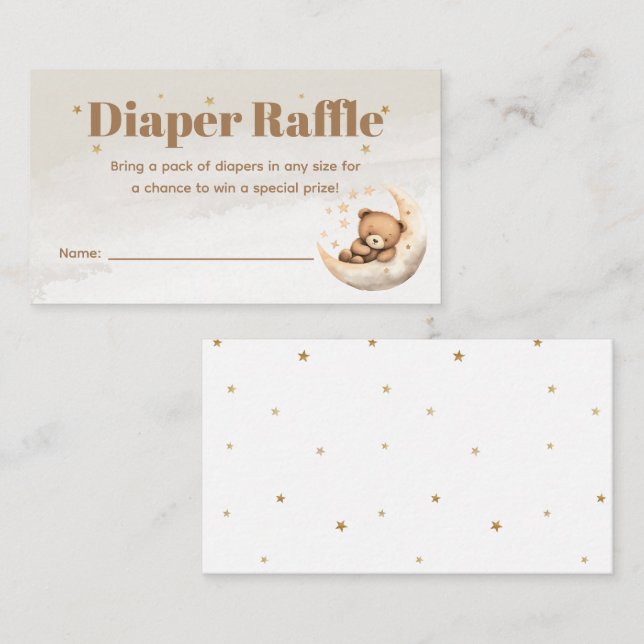 Gender Neutral Brown Teddy Bear Diaper Raffle Enclosure Card (Front/Back)