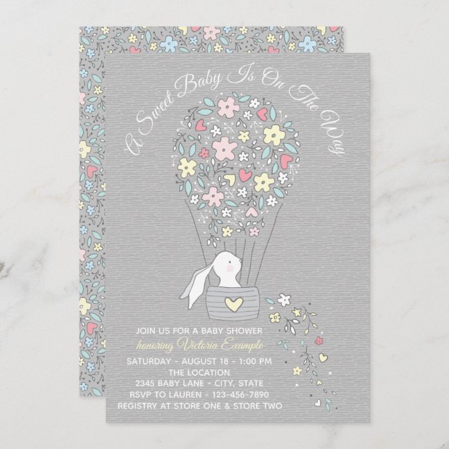 Gender Neutral Bunny Baby Shower Invitations (Front/Back)