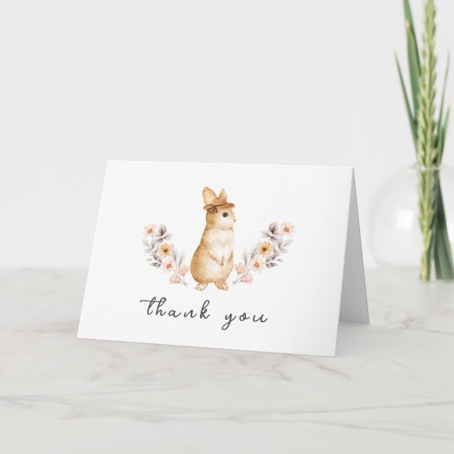 Gender Neutral Bunny Wildflower  Baby Shower Thank You Card (Front)