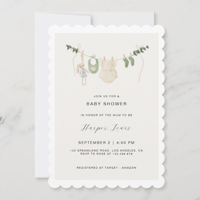 Gender-Neutral Clothes Photo Baby Shower  Invitation (Front)