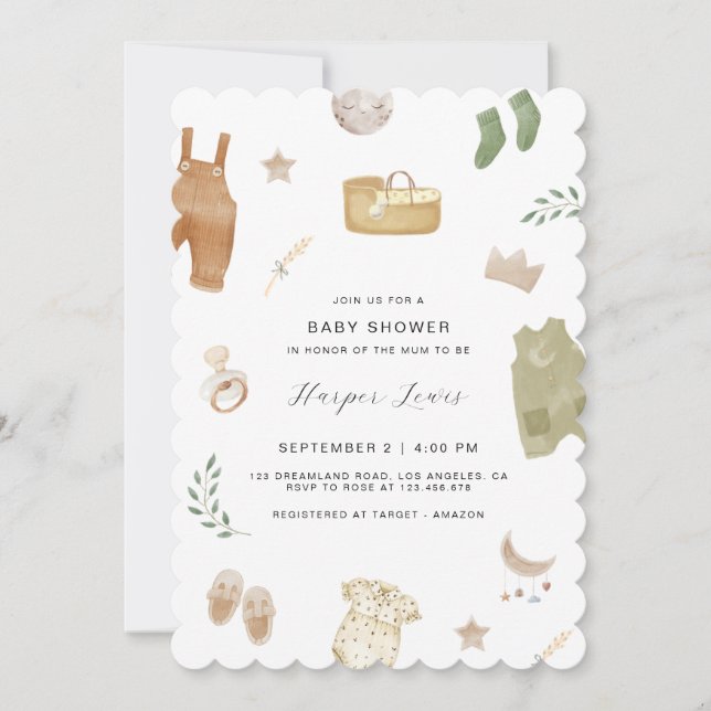 Gender-Neutral Clothes Photo Baby Shower  Invitation (Front)