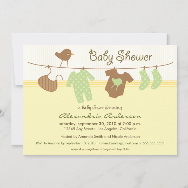 Gender Neutral Clothesline Baby Shower Invitation (Front)