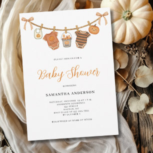 Gender Neutral Clothesline Halloween Baby Shower Invitation