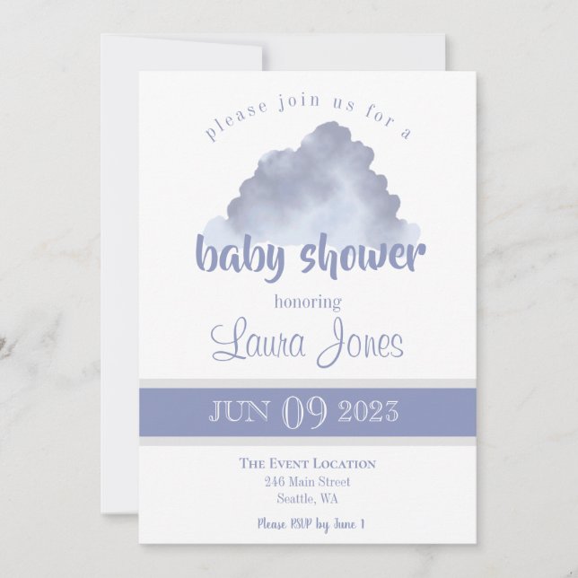 Gender Neutral Cloud Baby Shower Invitation (Front)
