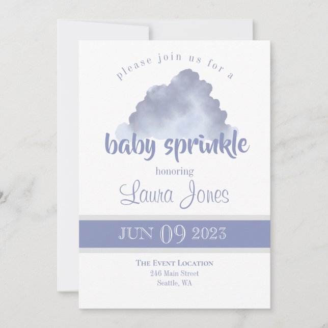 Gender Neutral Cloud Baby Sprinkle Invitation (Front)