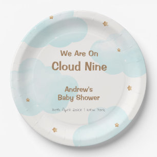 Gender Neutral Cloud Nine Stars Baby Shower Paper Plate