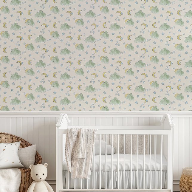Gender Neutral Cloud Star Moon Baby Nursery Wallpaper (Creator Uploaded)