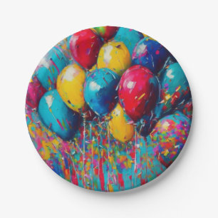 Gender Neutral Colourful Fun Birthday Balloons Cak Paper Plate