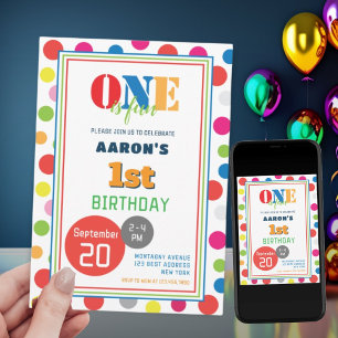 Gender Neutral Colourful One Fun Birthday  Invitation