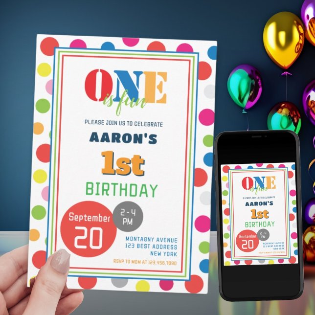 Gender Neutral Colourful One Fun Birthday  Invitation (Creator Uploaded)