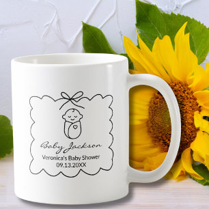Gender Neutral Cute Baby & Bow Modern Baby Shower Coffee Mug
