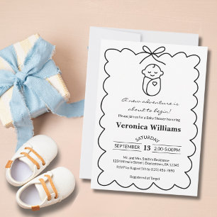 Gender Neutral Cute Baby & Bow Modern Baby Shower Invitation