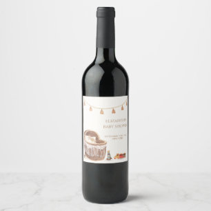Gender Neutral Cute Boho Bassinet Toy Baby Shower Wine Label