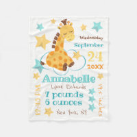 Gender Neutral Cute Giraffe Stars Baby Birth Stats