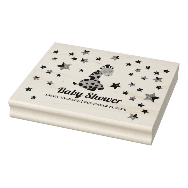 Gender Neutral Cute Giraffe & Stars Baby Shower Rubber Stamp (Stamp)
