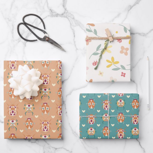 Gender Neutral Cute Love Bugs  Wrapping Paper Sheet (Front)