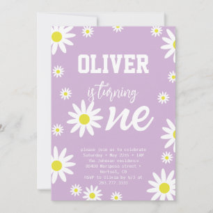 Gender Neutral Daisy 1st Birthday Party Boho White Invitation