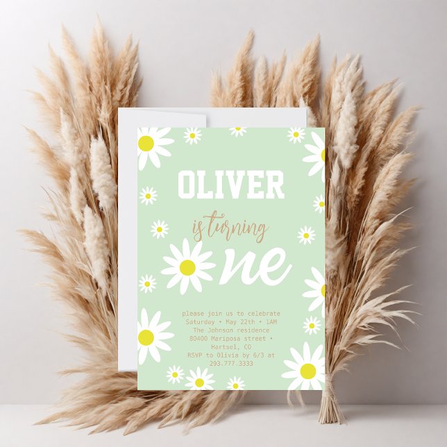 Gender Neutral Daisy 1st Birthday Party Boho White Invitation (Creator Uploaded)