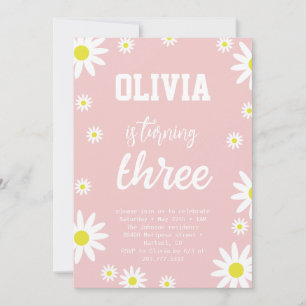 Gender Neutral Daisy 3rd Birthday Party Boho White Invitation