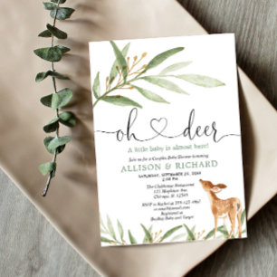 Gender neutral deer woodland couples baby shower invitation