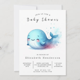 Gender Neutral Digital Whale Baby Shower Invitation