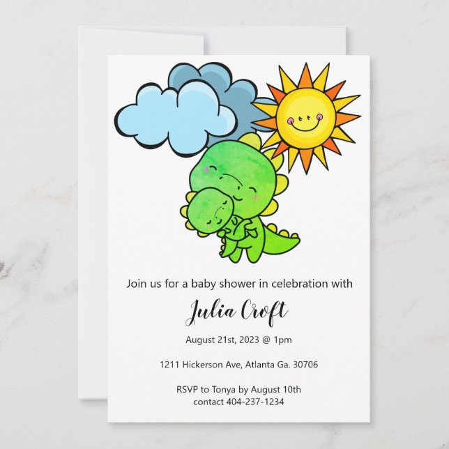 Gender Neutral Dinosaur Baby Shower Cute Invitatio Invitation (Front)