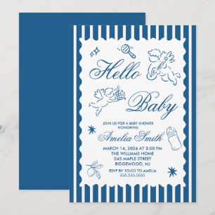 Gender Neutral doodle cupid Baby Shower Green Invitation