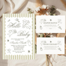 Gender Neutral doodle cupid Baby Shower Green