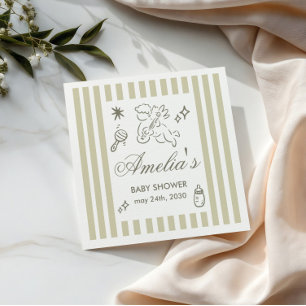 Gender Neutral doodle cupid Baby Shower Green Napkin