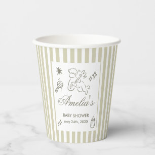 Gender Neutral doodle cupid Baby Shower Green Paper Cups