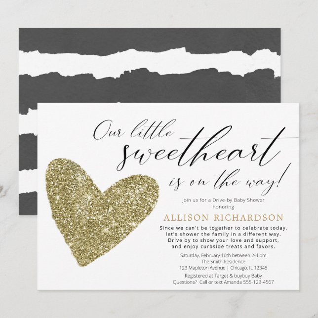 Gender neutral Drive-by black gold baby shower Invitation (Front/Back)