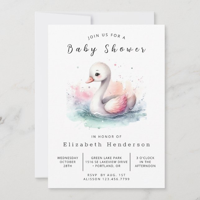 Gender Neutral Editable Swan Baby Shower Invitation (Front)