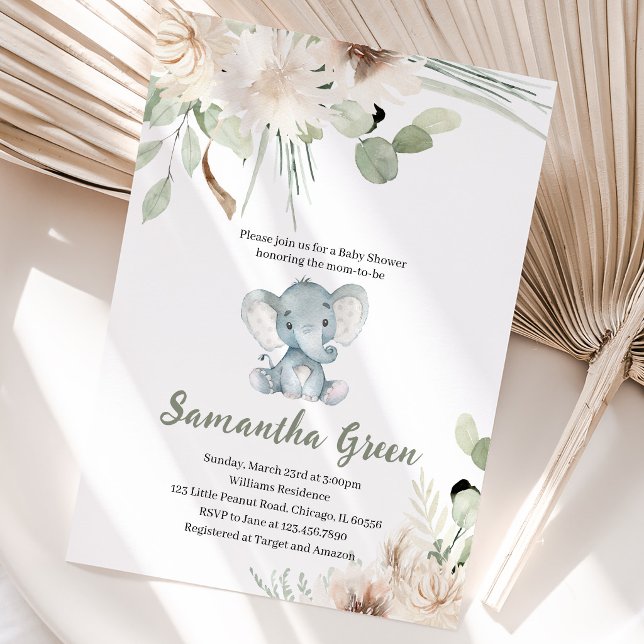 Gender Neutral Elephant Baby Shower Invitation (Creator Uploaded)