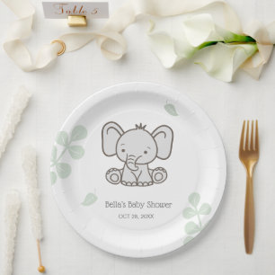 Gender Neutral Elephant Baby Shower Paper Plate