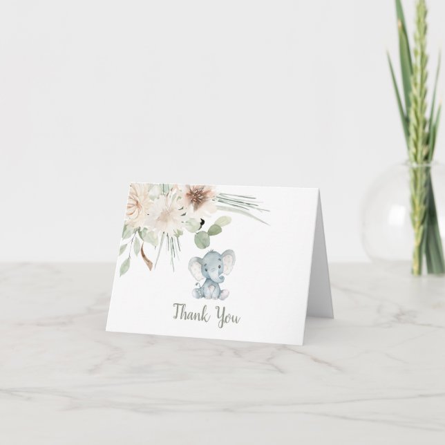 Gender Neutral Elephant Baby Shower Thank You Card (Front)
