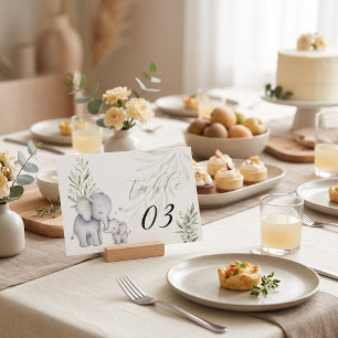 Gender Neutral Elephant Eucalyptus Baby Shower Table Number