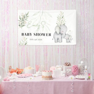 Gender Neutral Elephant Greenery Baby Shower Banner
