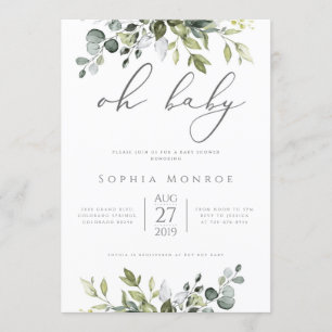 Gender Neutral Eucalyptus Greenery Oh Baby Shower Invitation