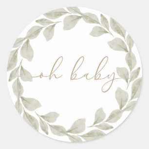 Gender Neutral Eucalyptus Leaf Baby Shower Classic Round Sticker