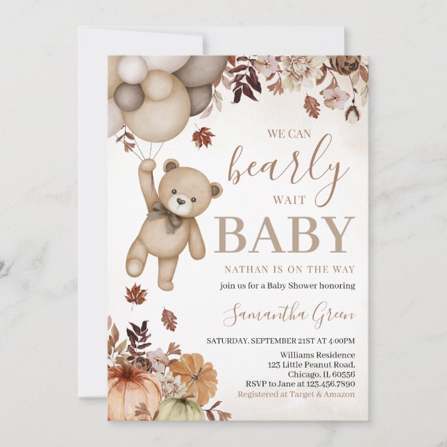 Gender Neutral Fall Bear Baby Shower Invitation (Front)