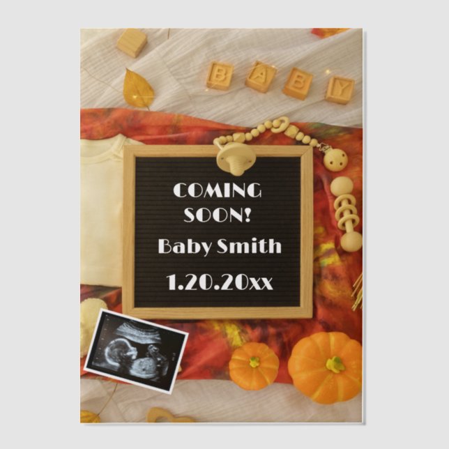 Gender Neutral Fall Pumpkin Baby Announcement  (Front)
