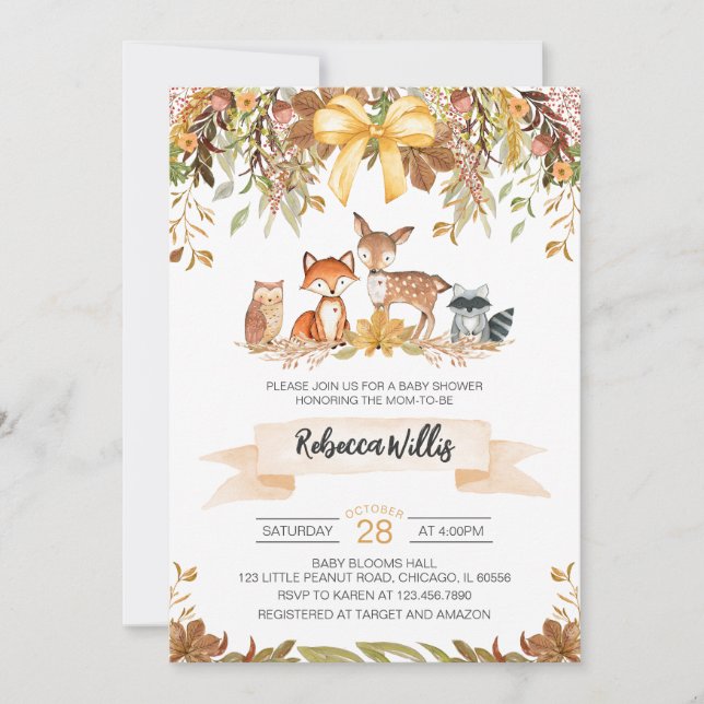  Gender Neutral Fall Woodland Baby Shower Invitation (Front)