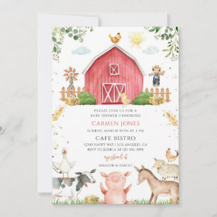 Gender Neutral Farm Animals Baby Shower Invitation