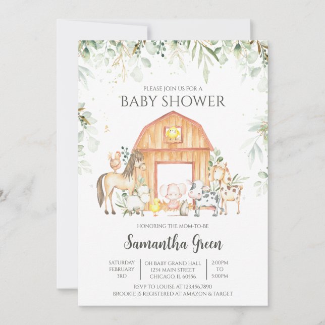 Gender Neutral Farm Baby Shower Invitation (Front)