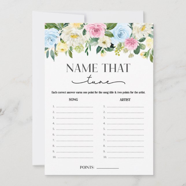 Gender Neutral Floral Name That Baby Tune Game Invitation (Front)