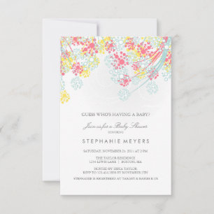 Gender Neutral Floral Shower Pink, Blue and Yellow Invitation