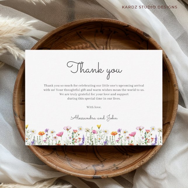 Gender-Neutral Floral Wildflower Baby Shower Card (This Baby Shower Thank you card is shown in 3.5 x 5 inches. Add your custom text and choose size.)